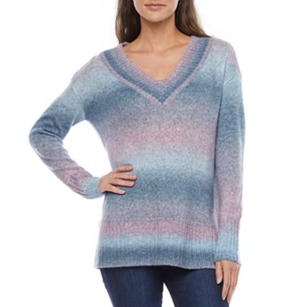 A.N.A. Fuzzy V-neck Sweater Purple, Pink & Blue Size XS
